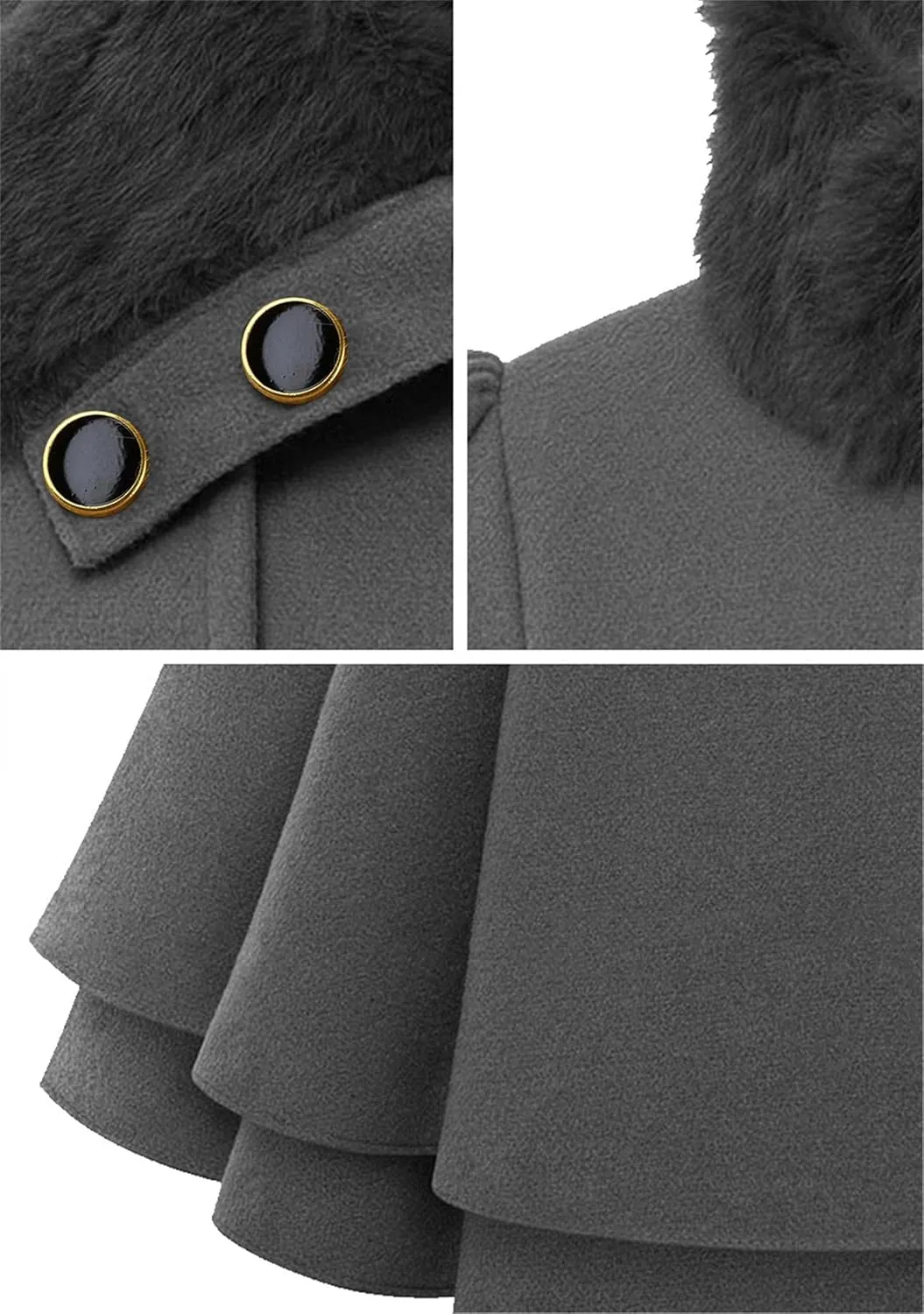 YMING Womens Lapel Faux Fur Collar Jacket Double Breasted Wool Blend Trench Coat Midi Swing Peacoats with Belt